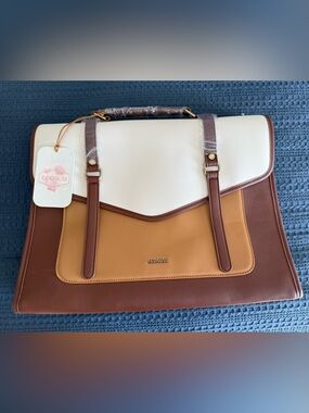 Tri-Tone Satchel Bag in Cream, Tan & Brown